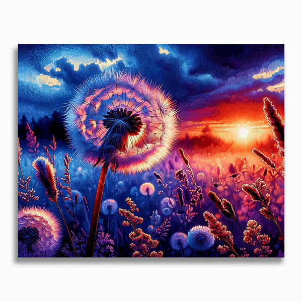 Malen nach Zahlen - Pusteblume im Sonnenuntergang