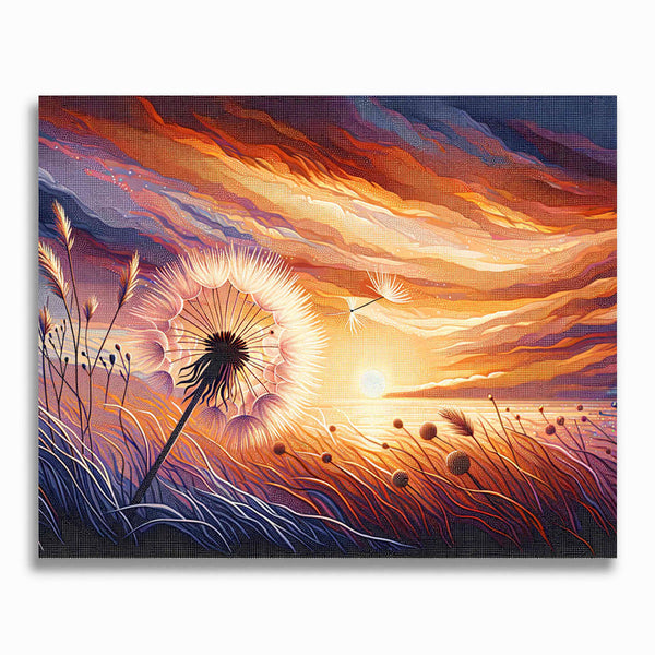 Malen nach Zahlen - Pusteblume weht, Sonnenuntergang