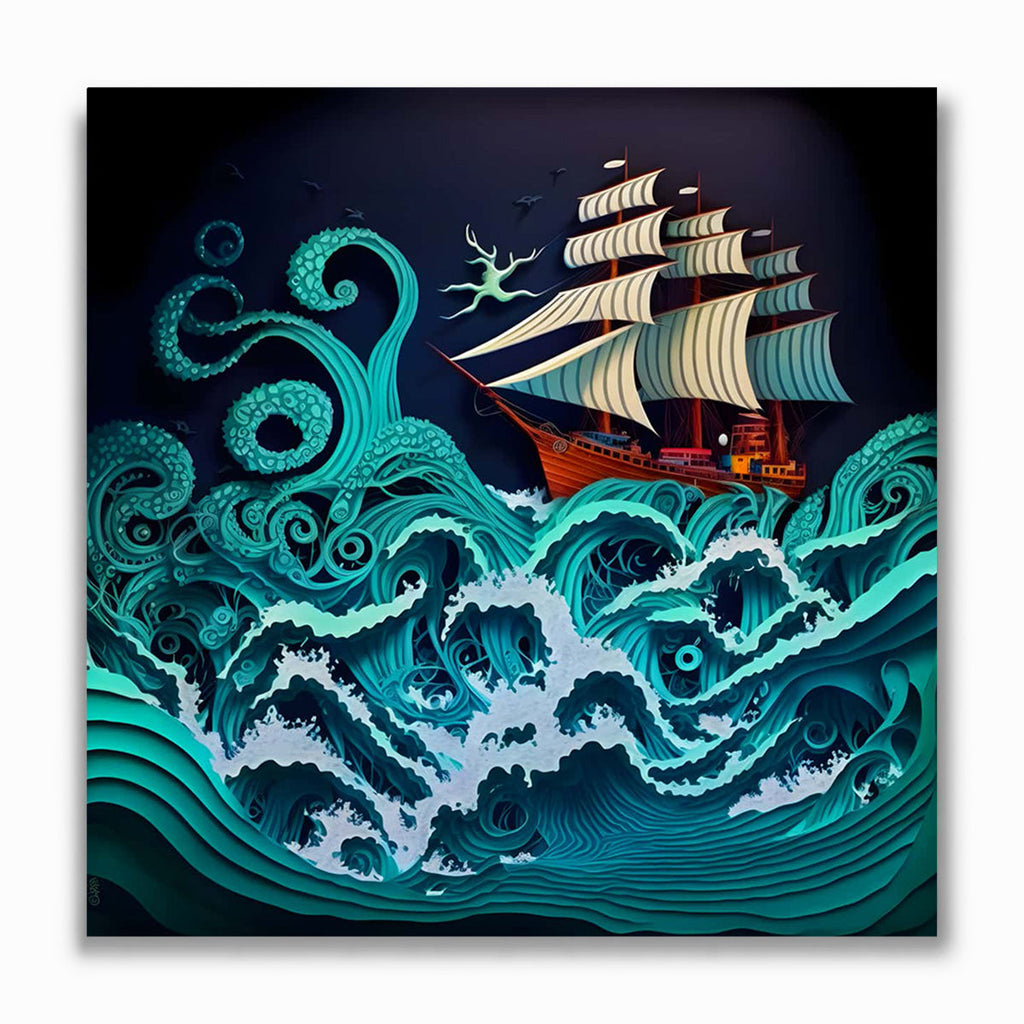 Malen nach Zahlen - Raue See Paperart Türkis