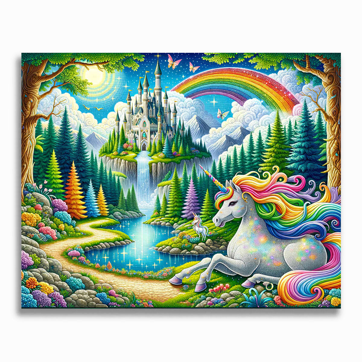 Malen nach Zahlen - Regenbogeneinhorn im Zauberwald