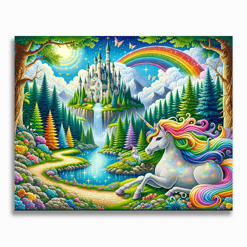 Malen nach Zahlen - Regenbogeneinhorn im Zauberwald