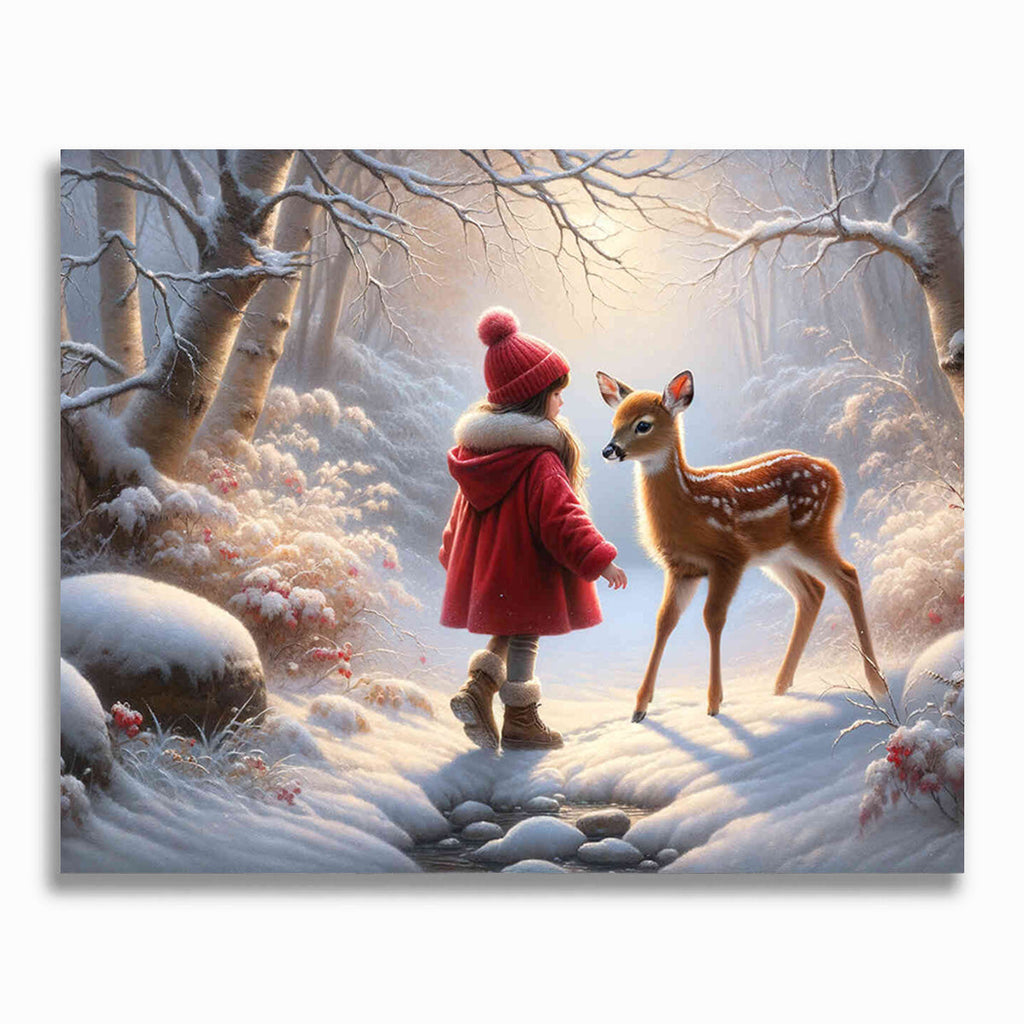 Malen nach Zahlen - Rehkitz und Mädchen