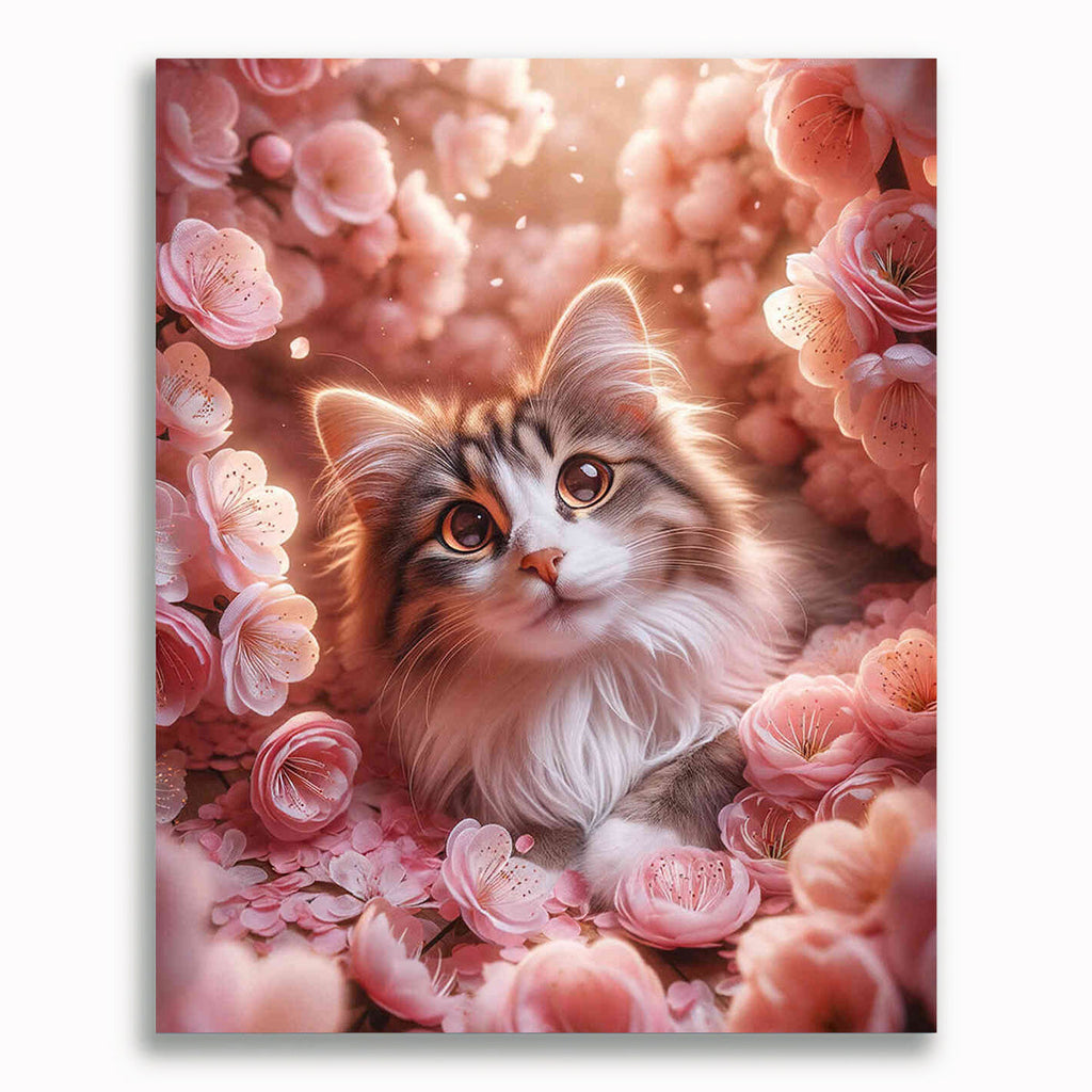 Malen nach Zahlen - Rosa Blümchen Katze