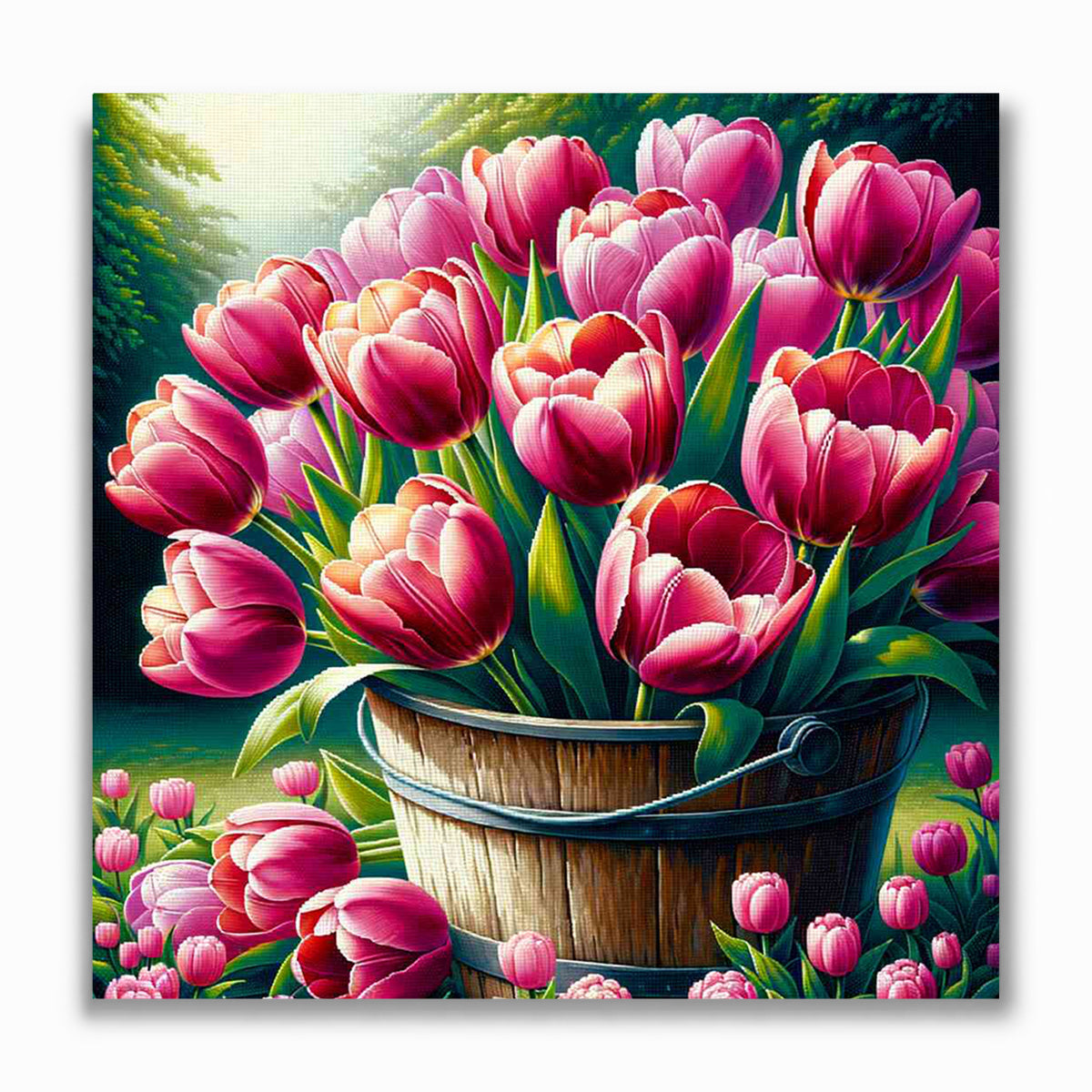 Malen nach Zahlen - Rosa Tulpenstrauß im Eimer