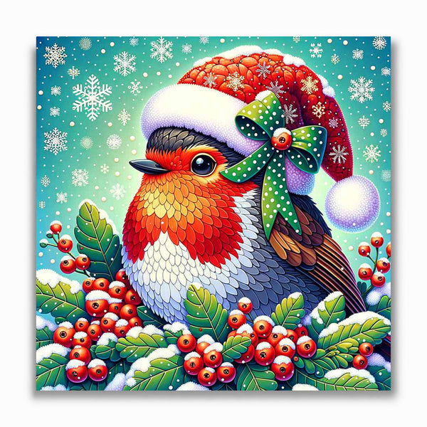 Malen nach Zahlen - Rotkehlchen mit Weihnachtsmütze