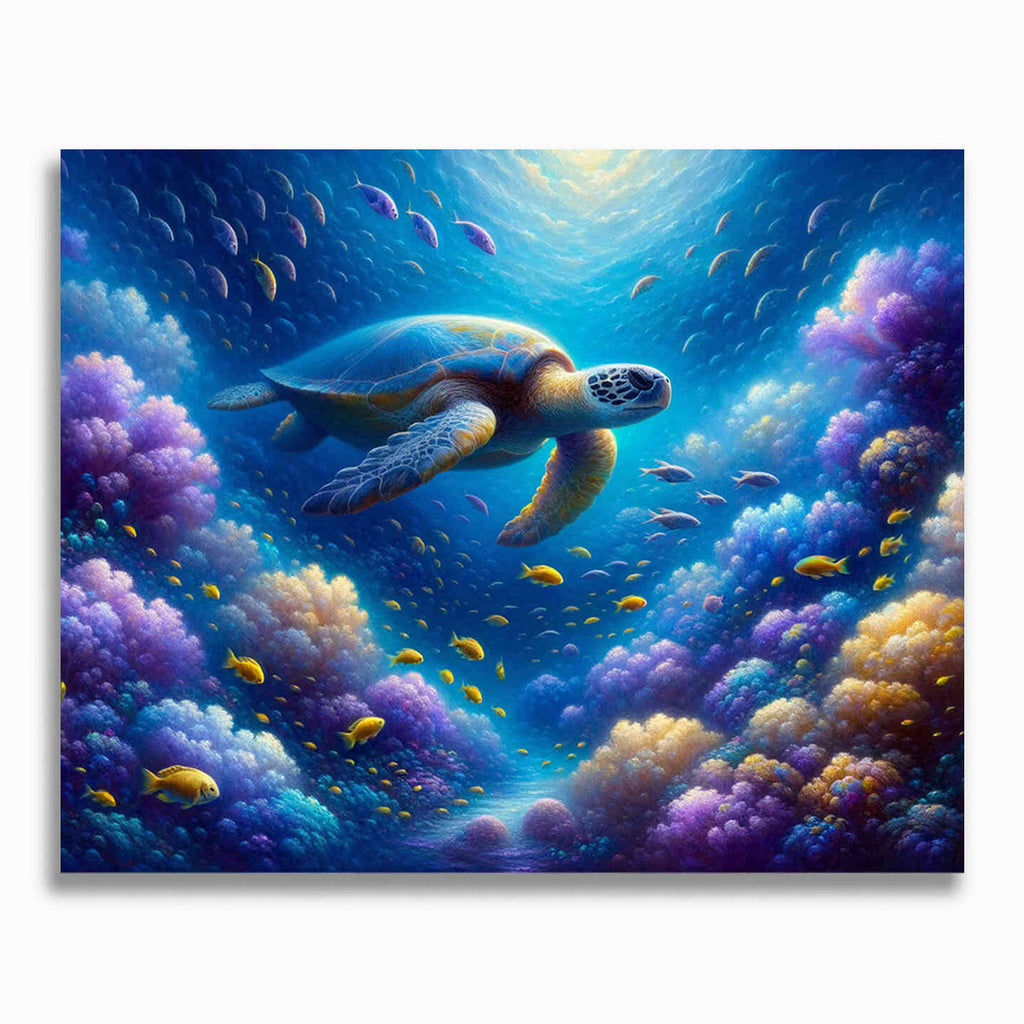 Malen nach Zahlen - Schildkröte in Lila Korallen