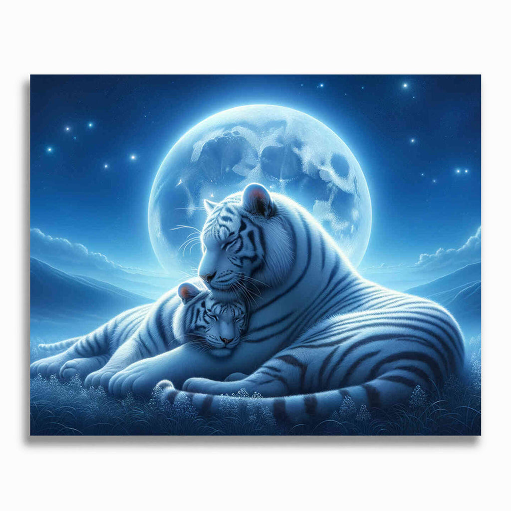 Malen nach Zahlen - Schmusende weiße Tiger