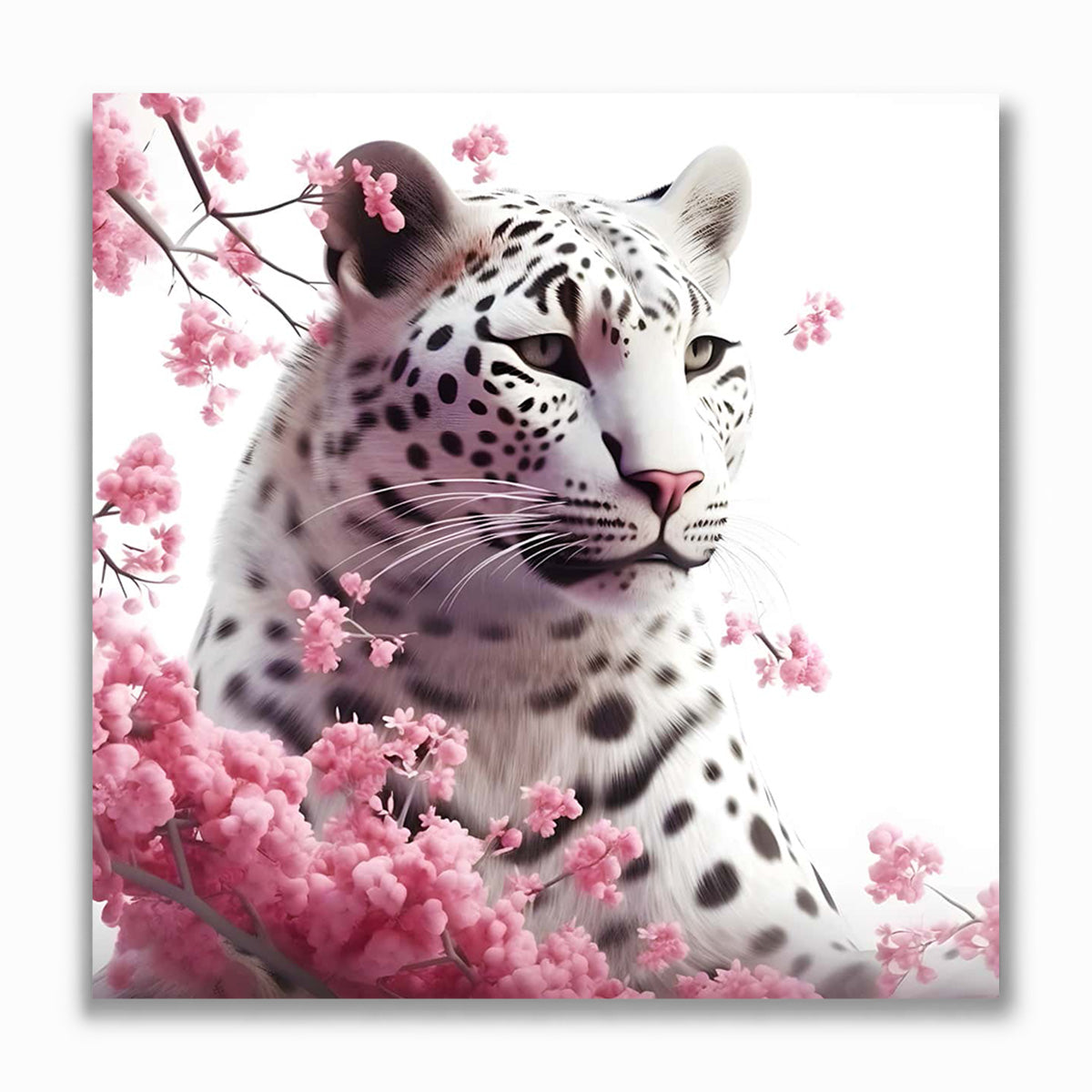 Malen nach Zahlen - Schneeleopard mit Rosenblüten