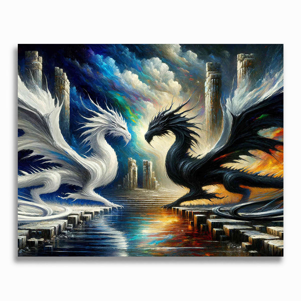 Malen nach Zahlen - Schwarz und Weiß, Drachen