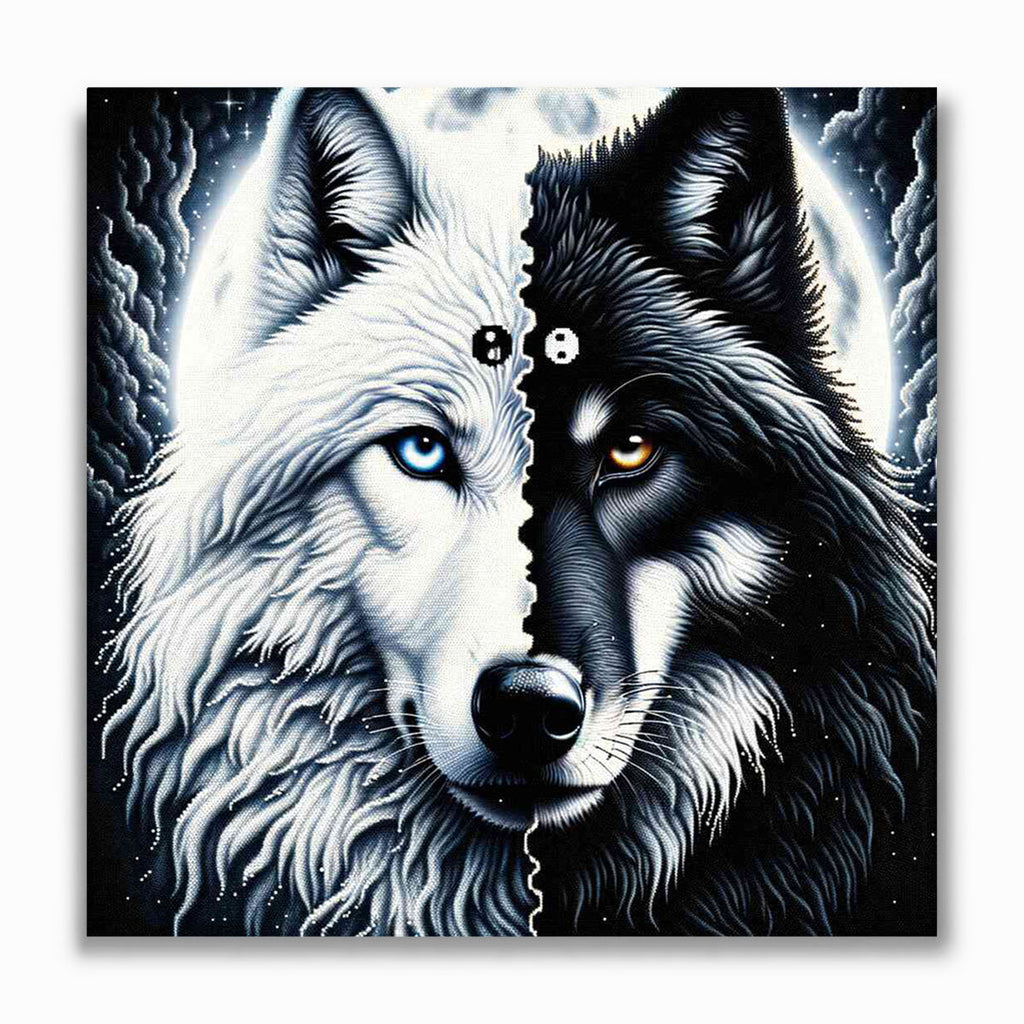 Malen nach Zahlen - Schwarze und Weiße Wölfe