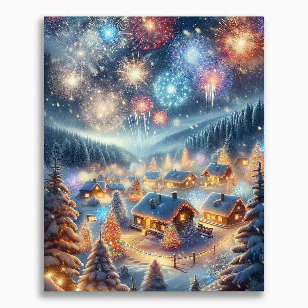 Malen nach Zahlen - Silvester, Winterdorf