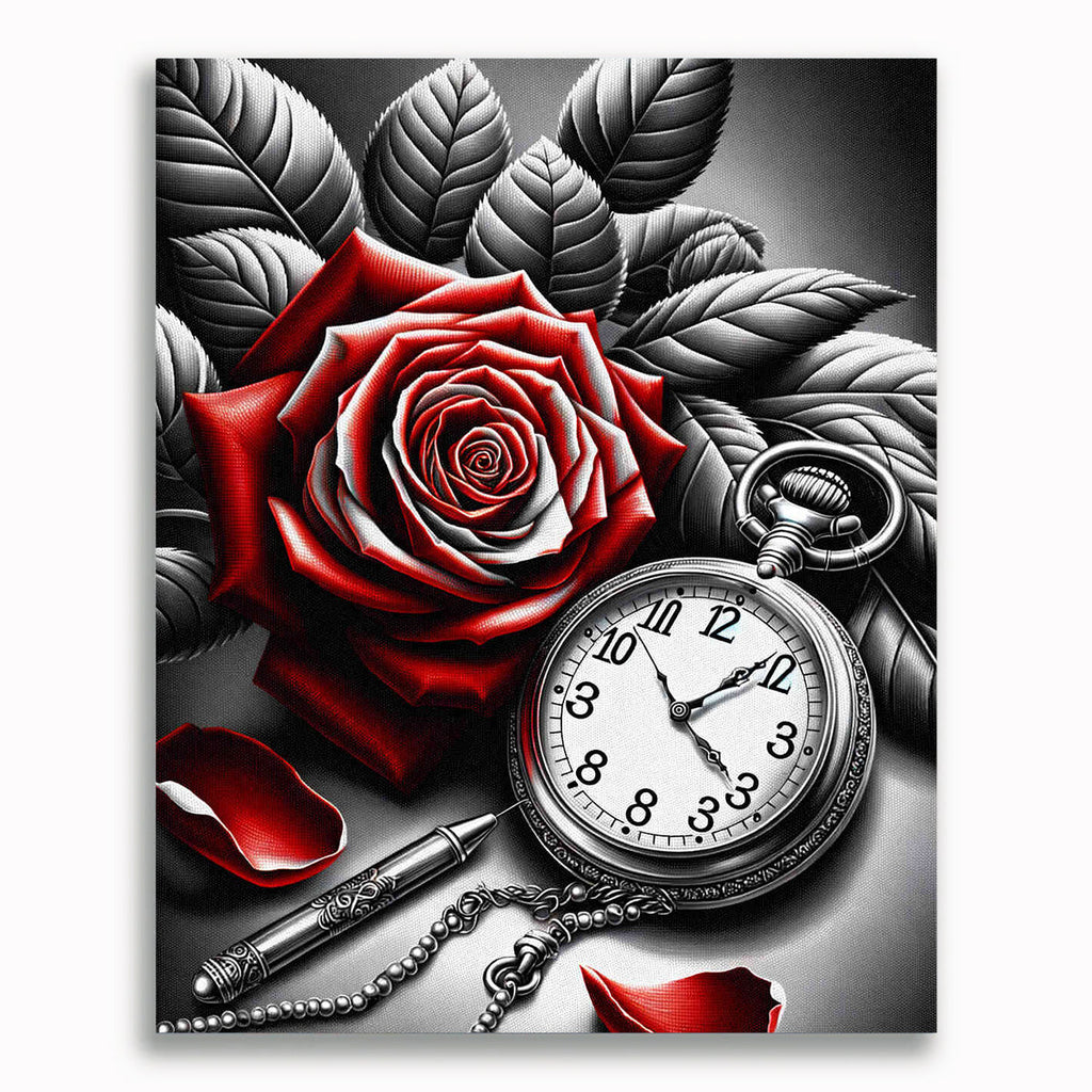 Malen nach Zahlen - Taschenuhr Rote Rose