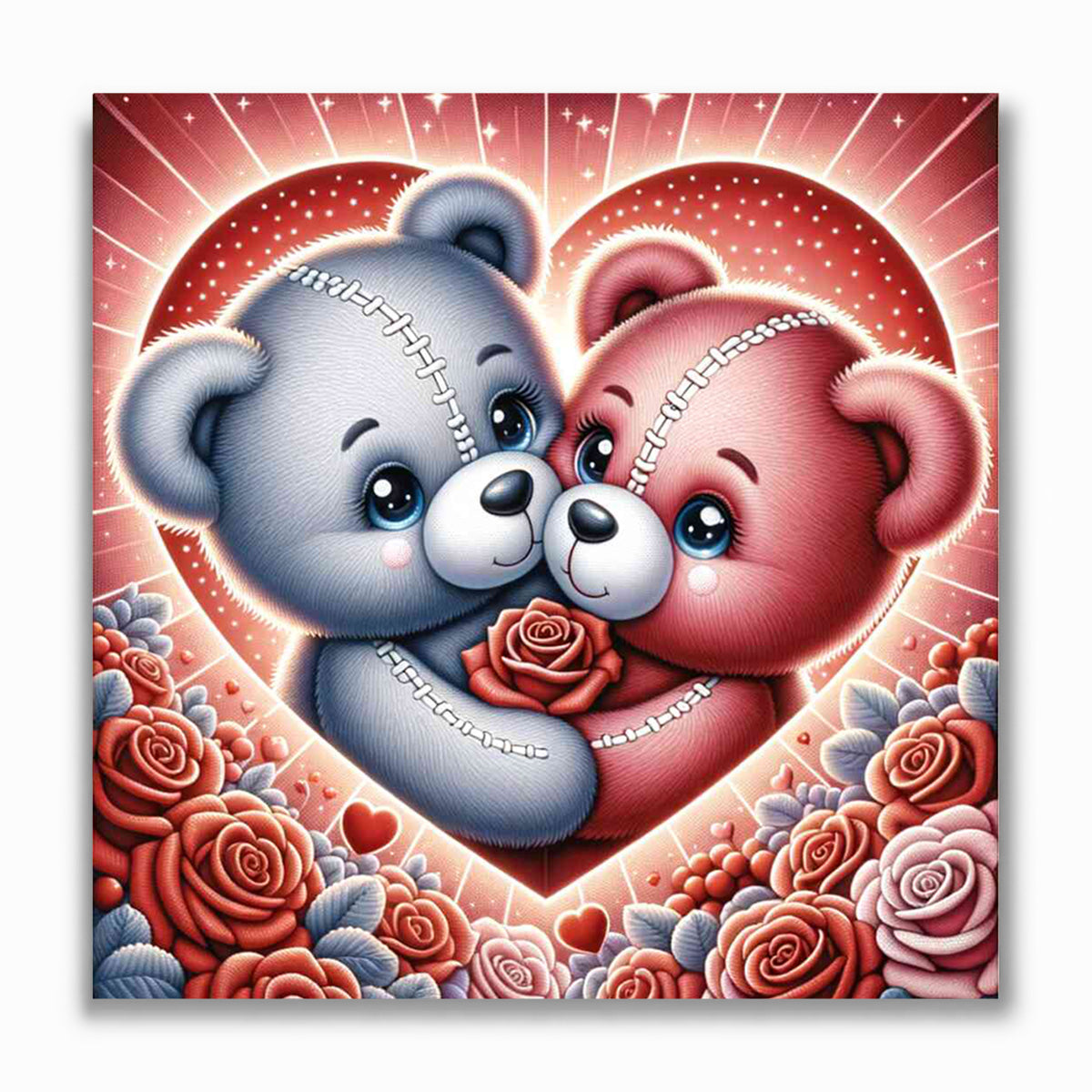 Malen nach Zahlen - Teddypärchen Rose und Herz