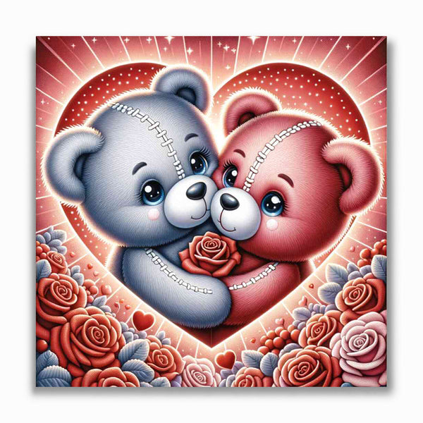 Malen nach Zahlen - Teddypärchen Rose und Herz