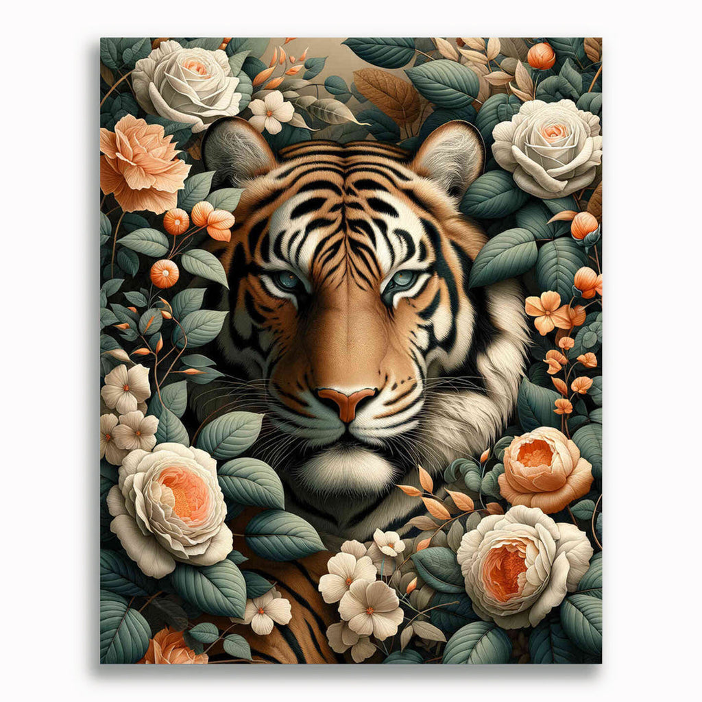 Malen nach Zahlen - Tiger zwischen Blumen