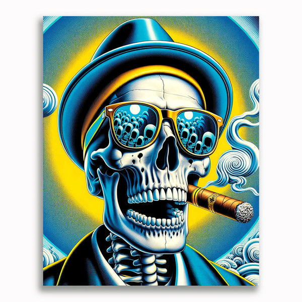 Malen nach Zahlen - Totenkopf mit Sonnenbrille und Zigarre