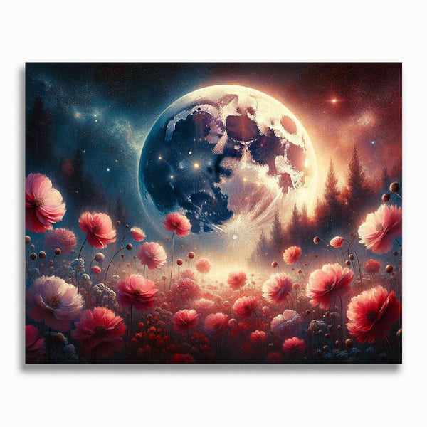 Malen nach Zahlen - Vollmond und Blumen