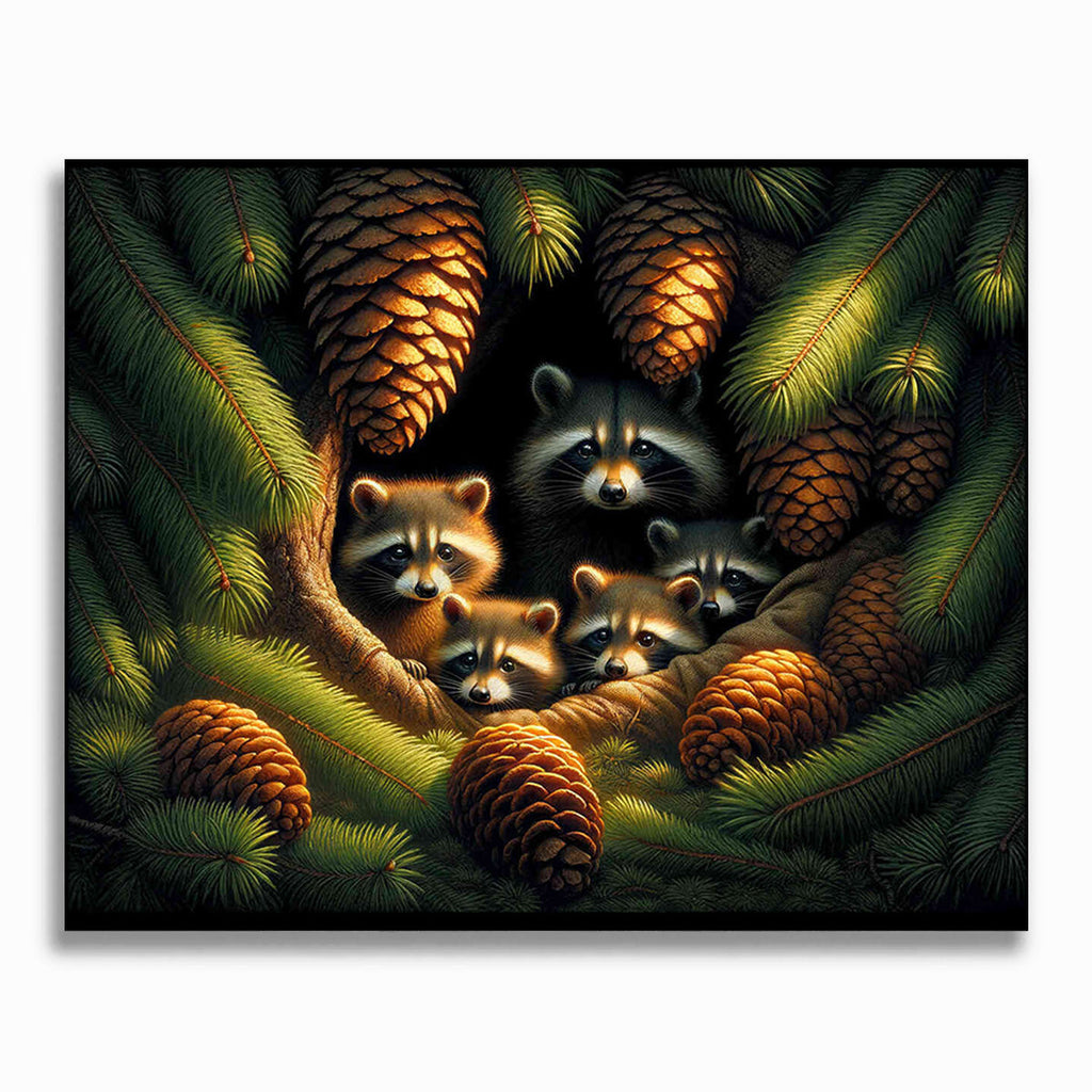 Malen nach Zahlen - Waschbärenfamilie