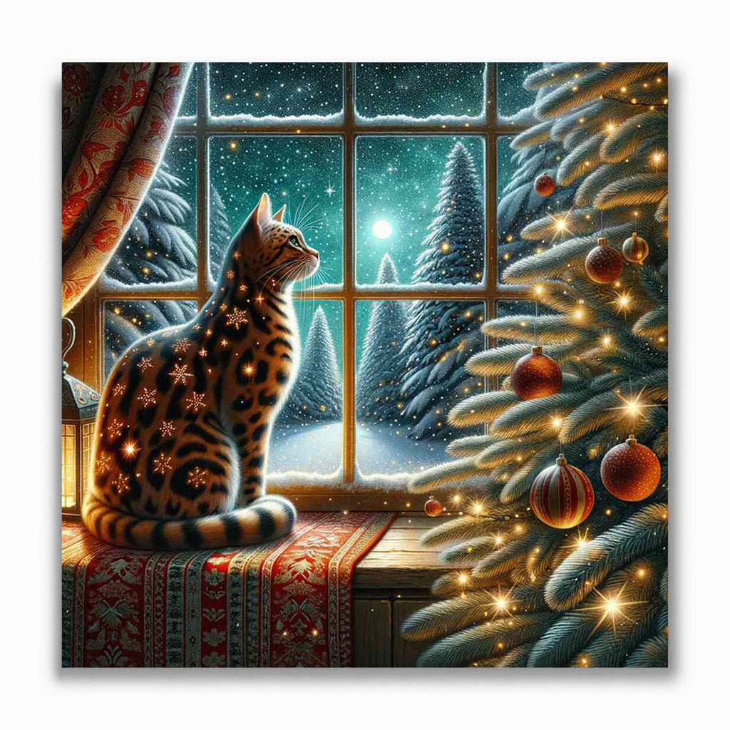 Malen nach Zahlen - Weihnachten Katze vor Fenster