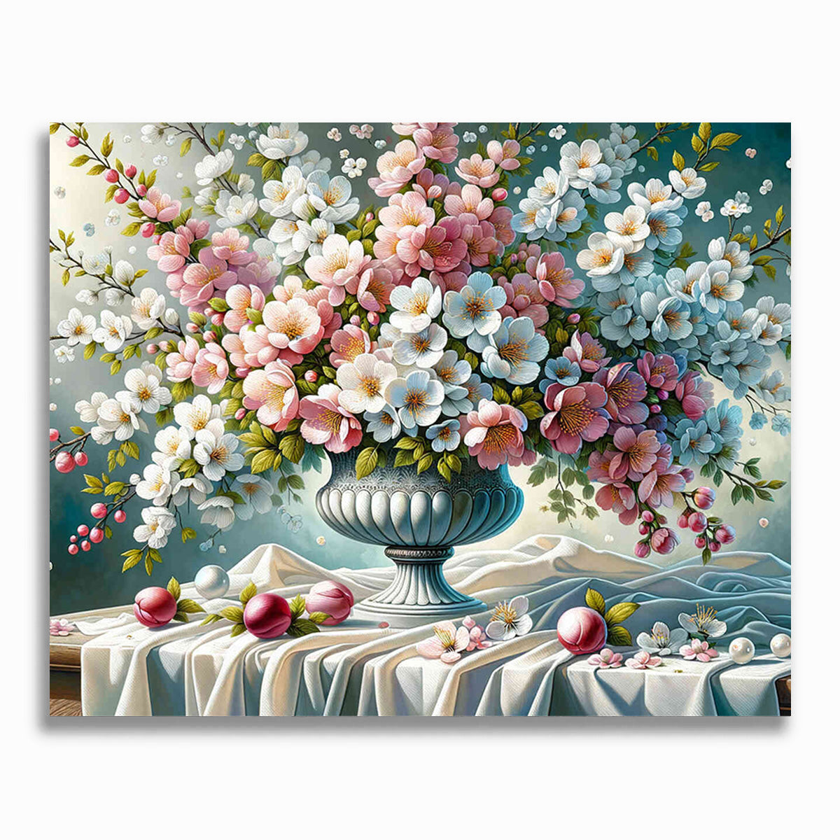 Malen nach Zahlen - Weiß und Rosa Blumenstrauß