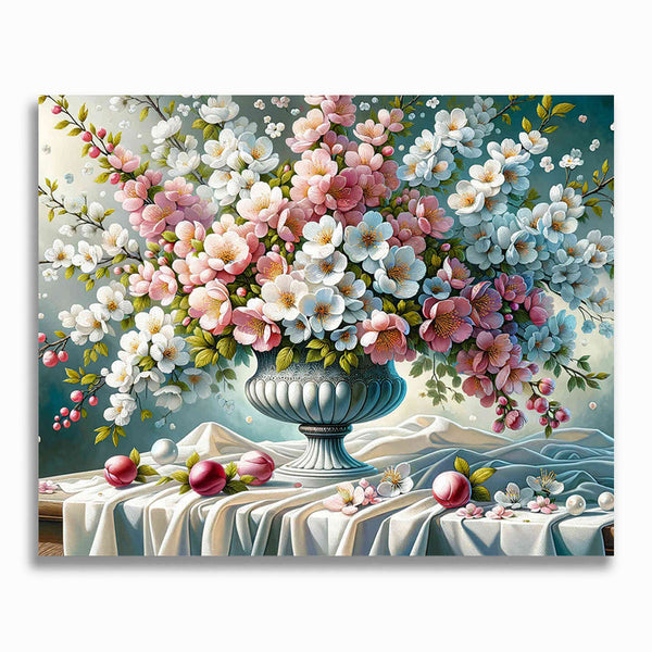Malen nach Zahlen - Weiß und Rosa Blumenstrauß
