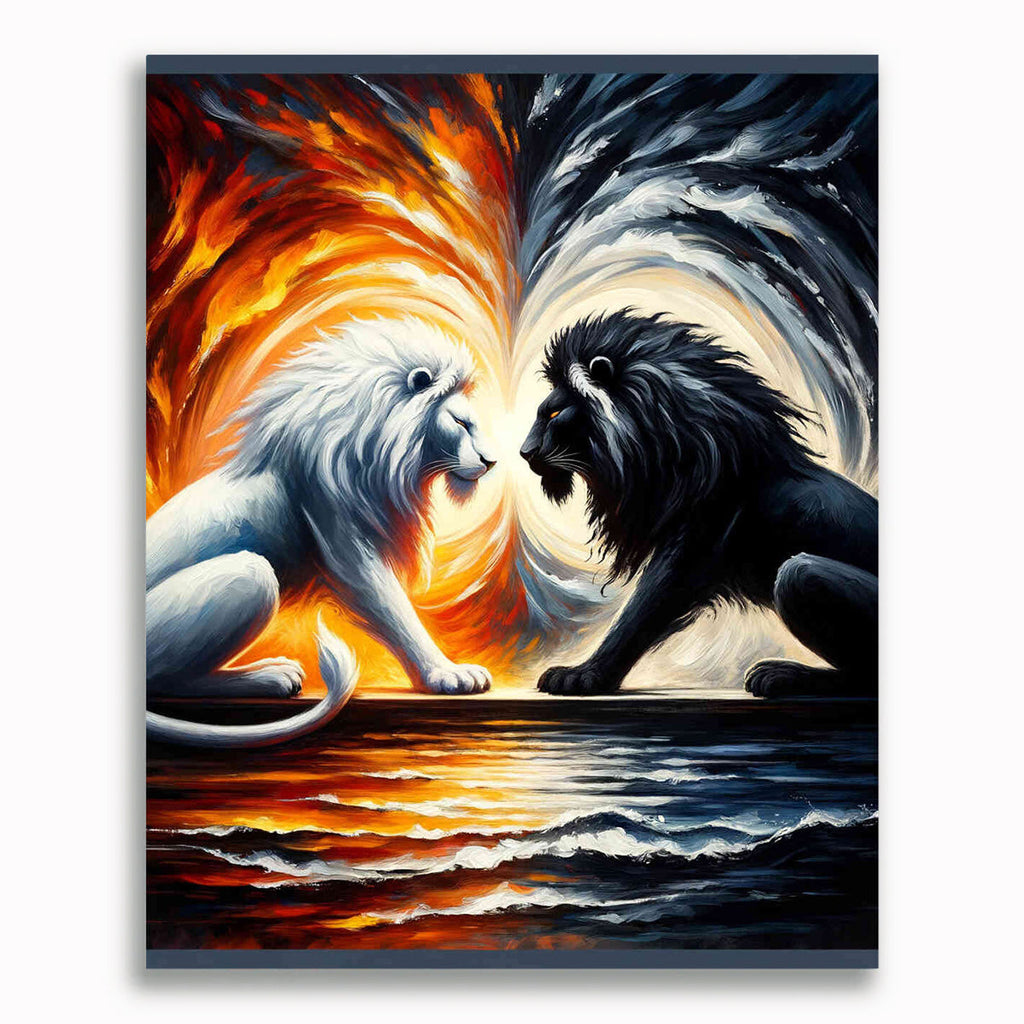 Malen nach Zahlen - Weißer und schwarzer Löwe