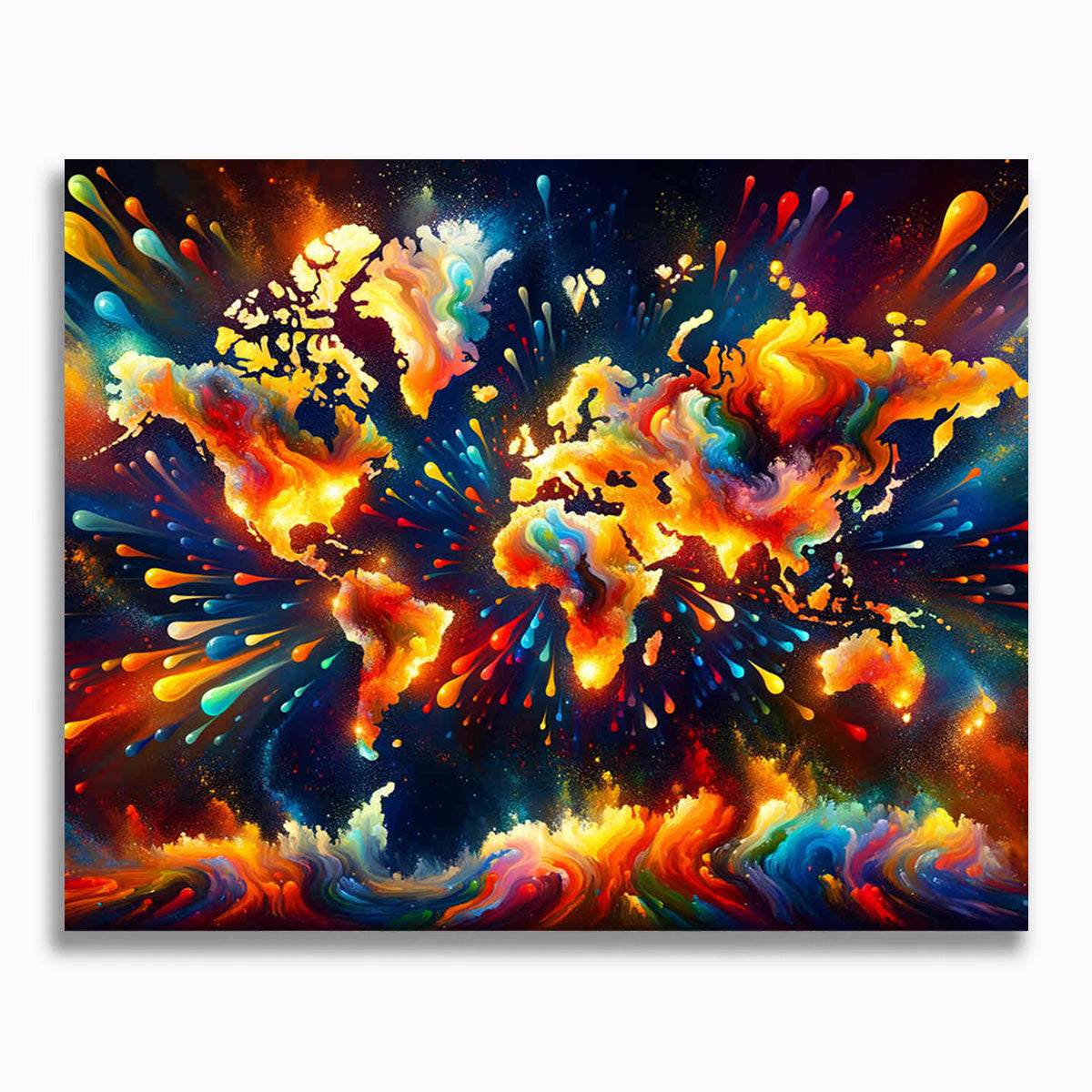 Malen nach Zahlen - Weltkarte, Farbkleckse