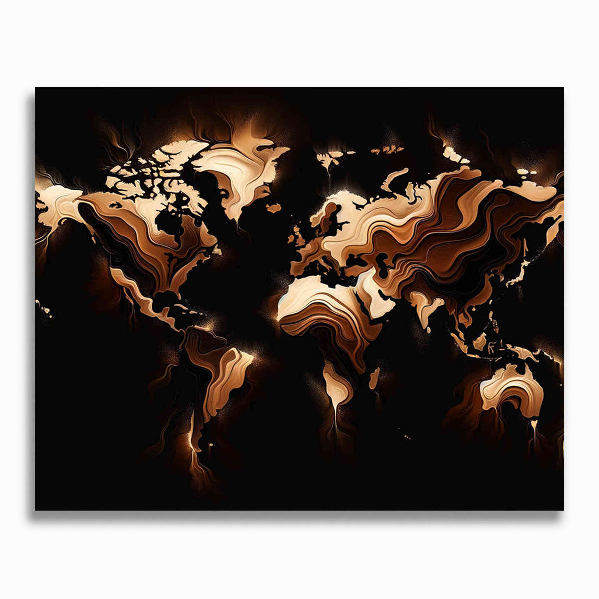 Malen nach Zahlen - Weltkarte in Braun auf Schwarz
