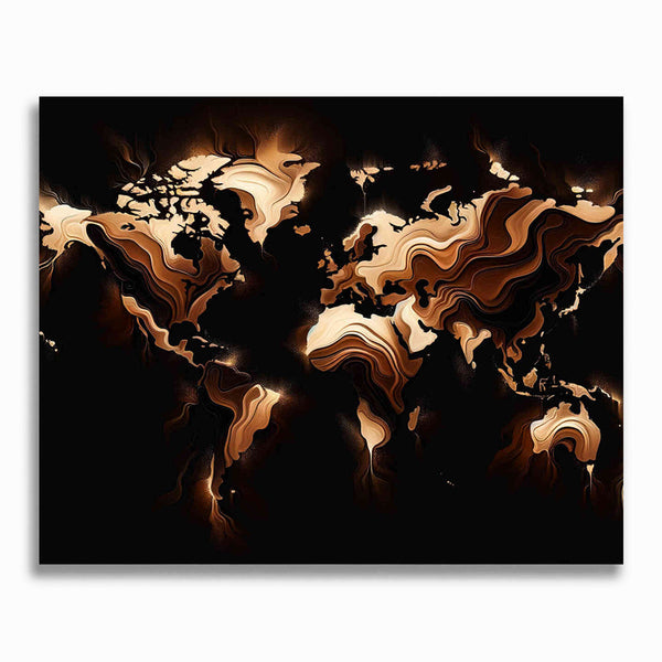 Malen nach Zahlen - Weltkarte in Braun auf Schwarz