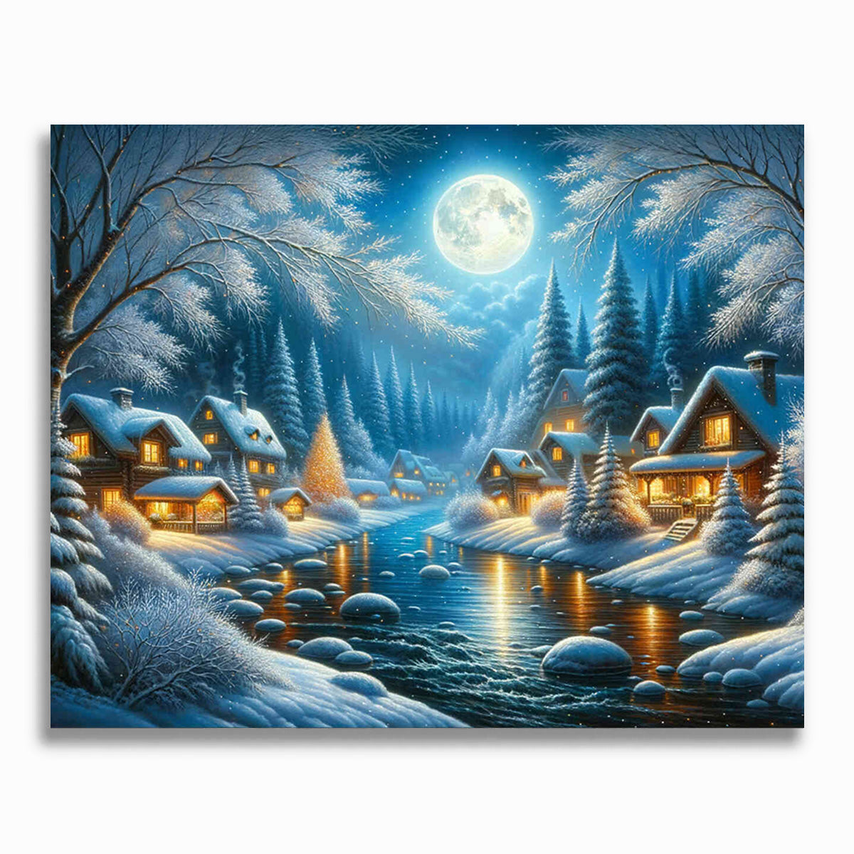 Malen nach Zahlen - Winterdorf am Fluss