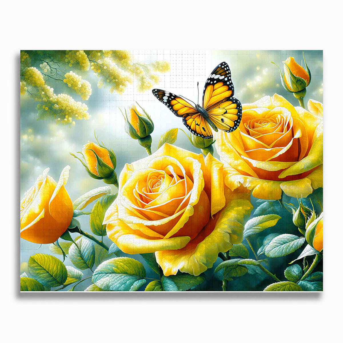 Malen nach Zahlen - Zwei Gelbe Rosen Schmetterling
