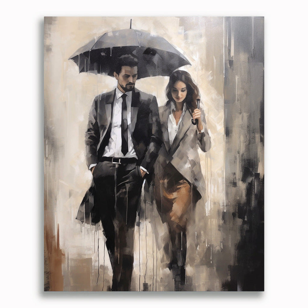 Mann mit Frau, Regenschirm - Malen nach Zahlen
