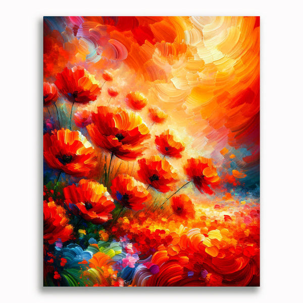 Mohnblumen, Hintergrund Orange – Malen nach Zahlen