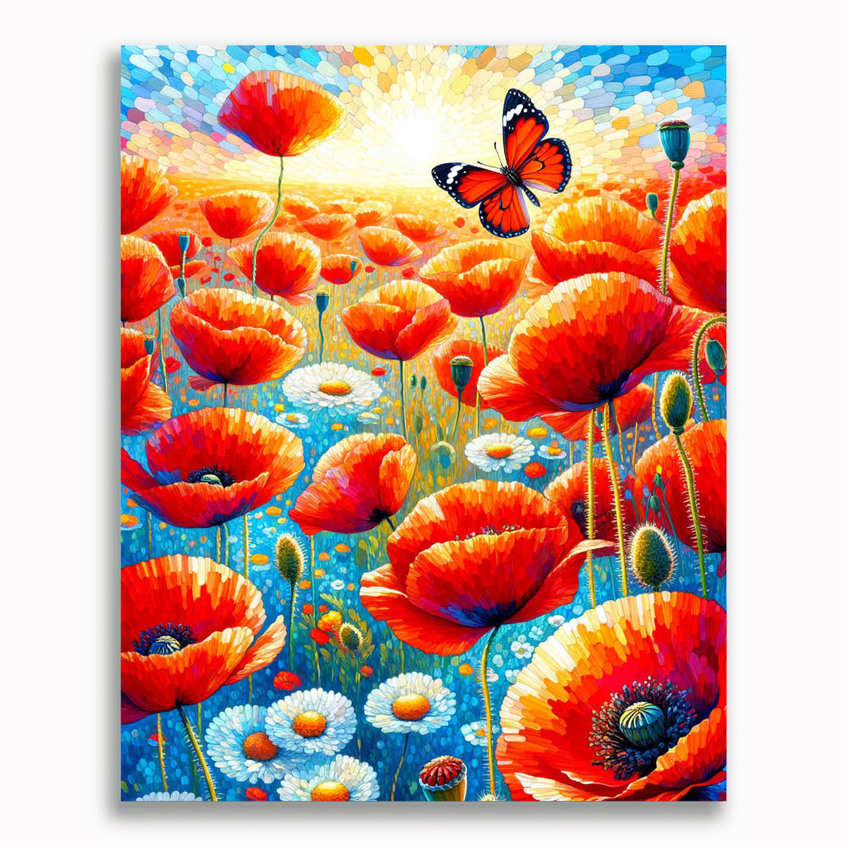 Mohnblumen, Schmetterling – Malen nach Zahlen