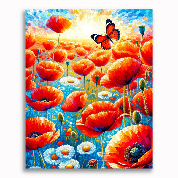 Mohnblumen, Schmetterling – Malen nach Zahlen