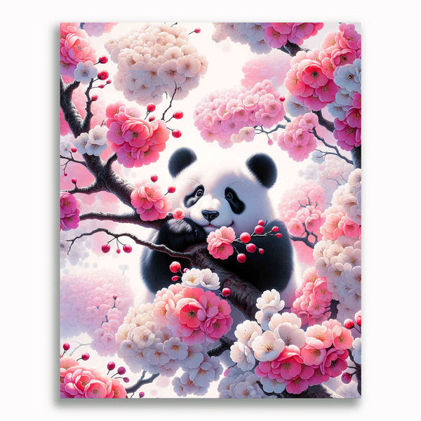 Panda mit Kirschblüten – Malen nach Zahlen