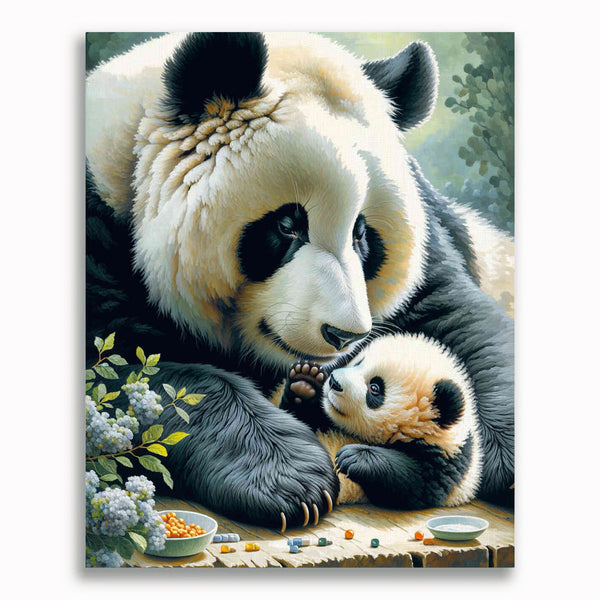 Panda Mutter mit Kind – Malen nach Zahlen