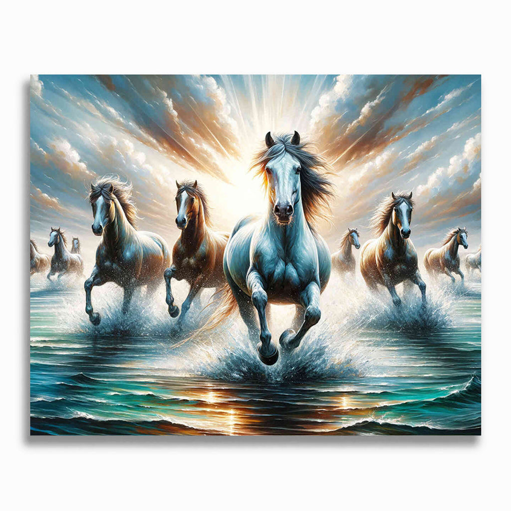 Pferde, Wasser - Malen nach Zahlen