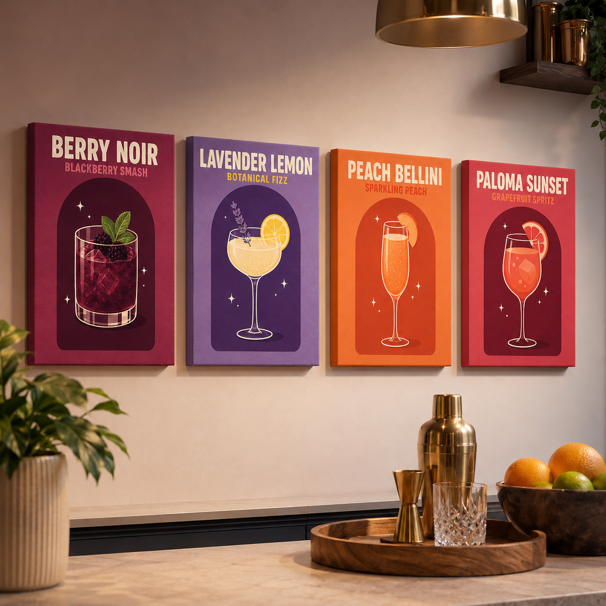 Retro Cocktail Club 4er SET - Mini Malen nach Zahlen