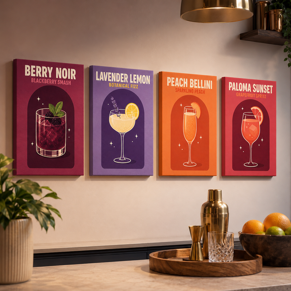 Retro Cocktail Club 4er SET - Mini Malen nach Zahlen