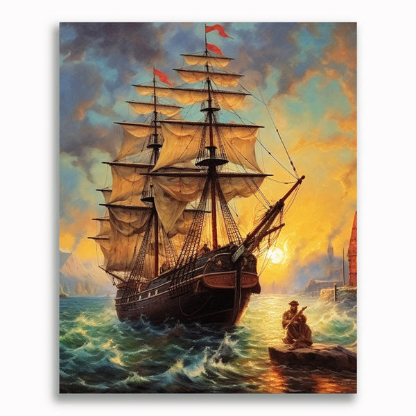 Schiff, Gemälde alt - Malen nach Zahlen