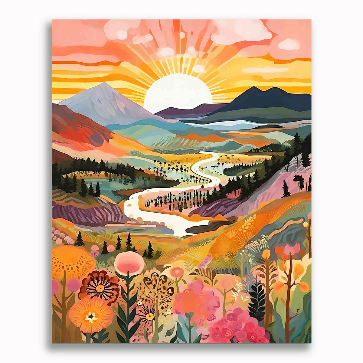 Malen nach Zahlen - Sonnenaufgang im Blumenparadies