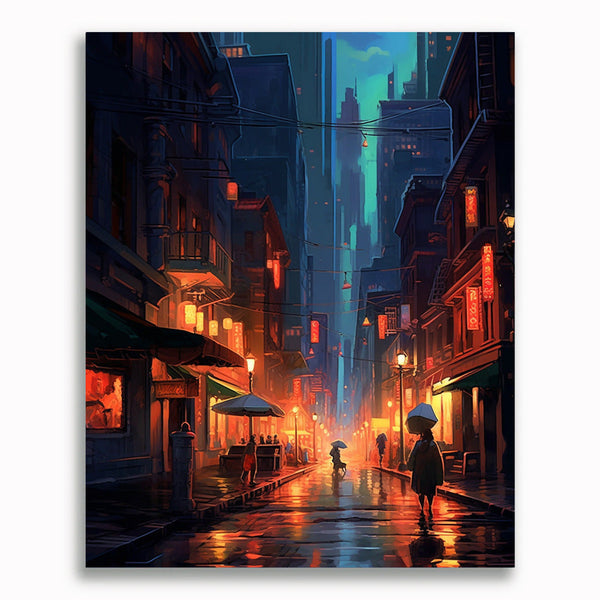 Stadt bei Nacht, Straße - Malen nach Zahlen