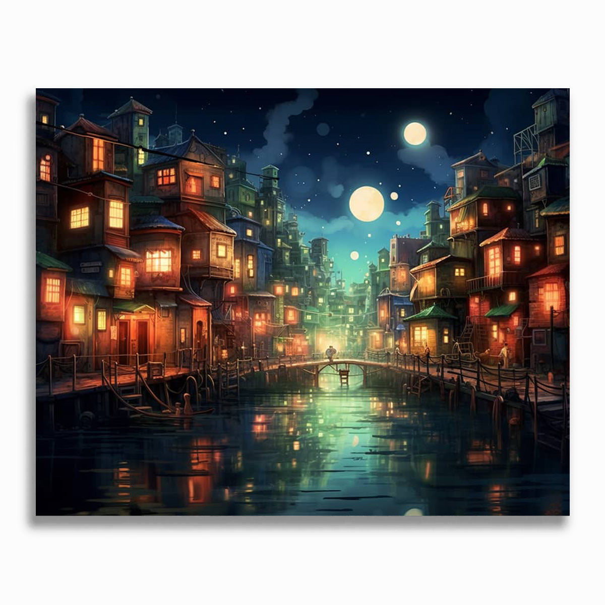 Stadt mit Lichterspielen - Malen nach Zahlen