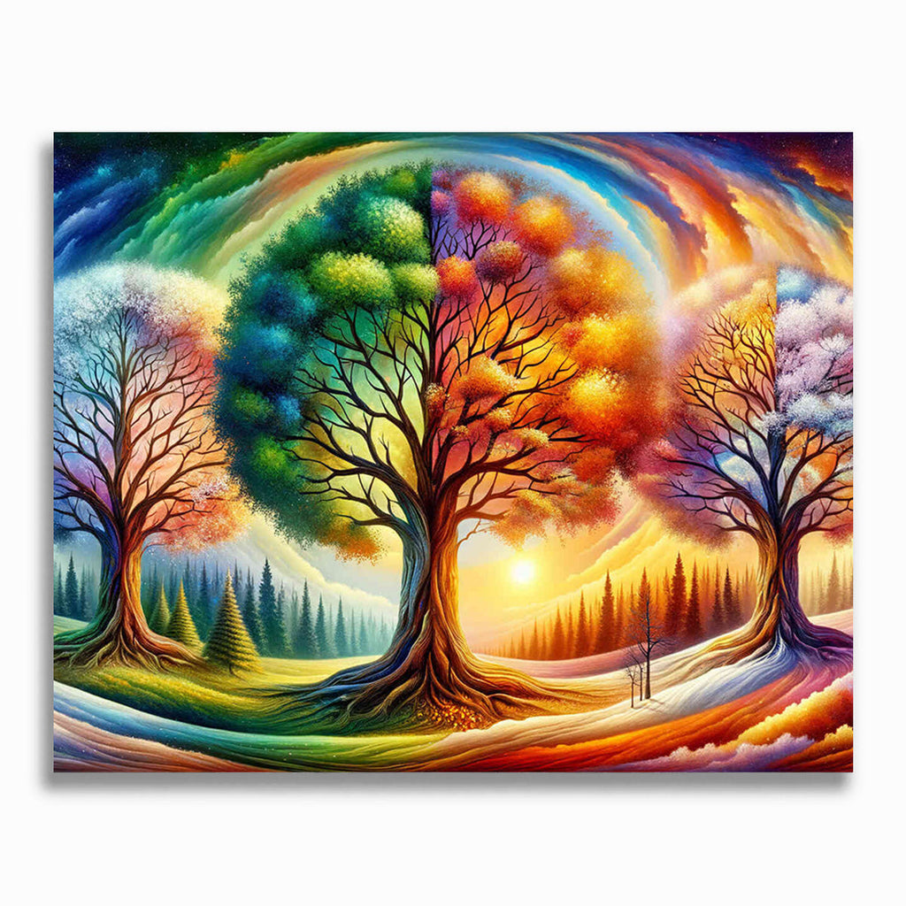 Vier Jahreszeiten, Bäume – Malen nach Zahlen