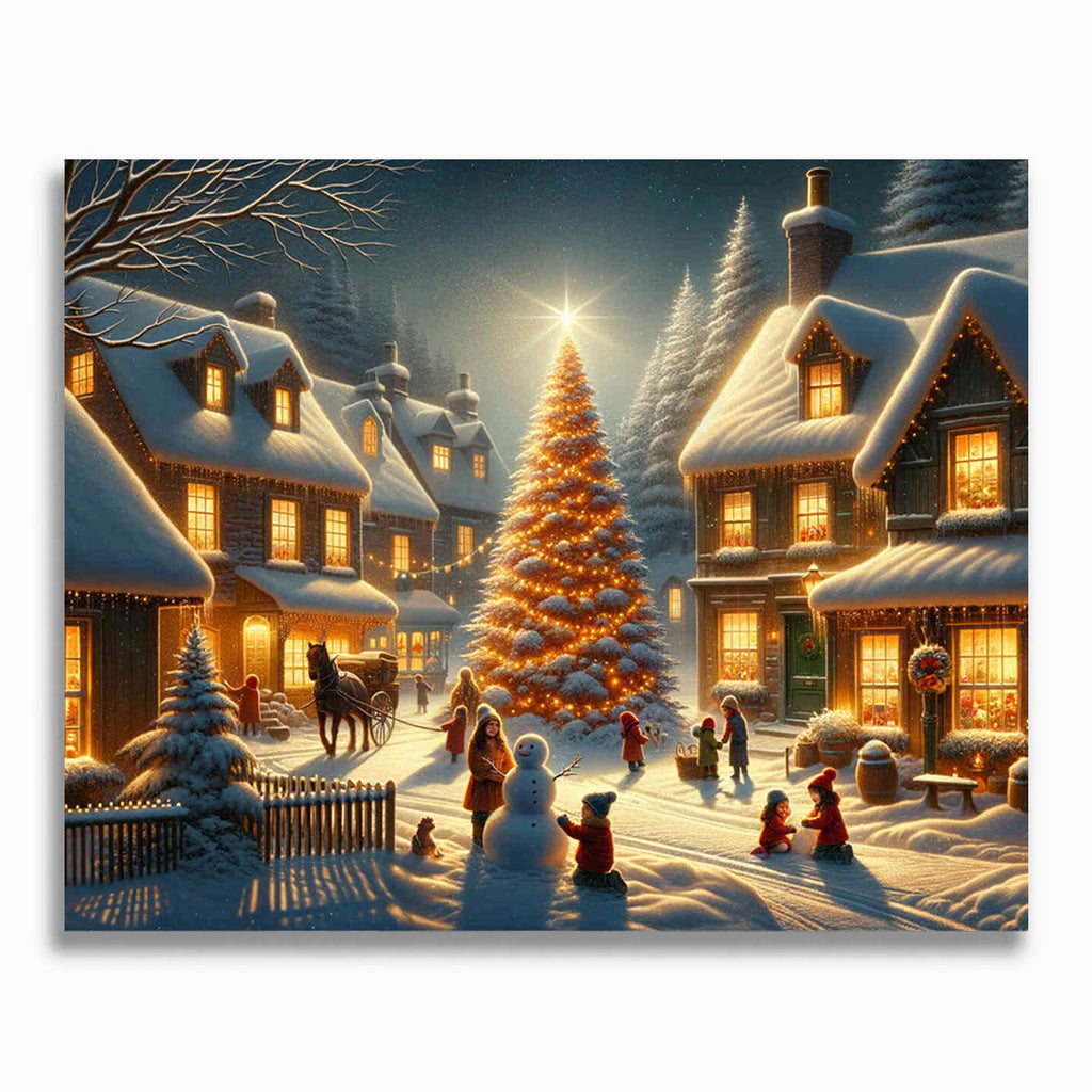 Weihnachtsbaum im Dorf – Malen nach Zahlen