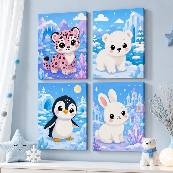 Winterfreunde 4er SET - Mini Malen nach Zahlen