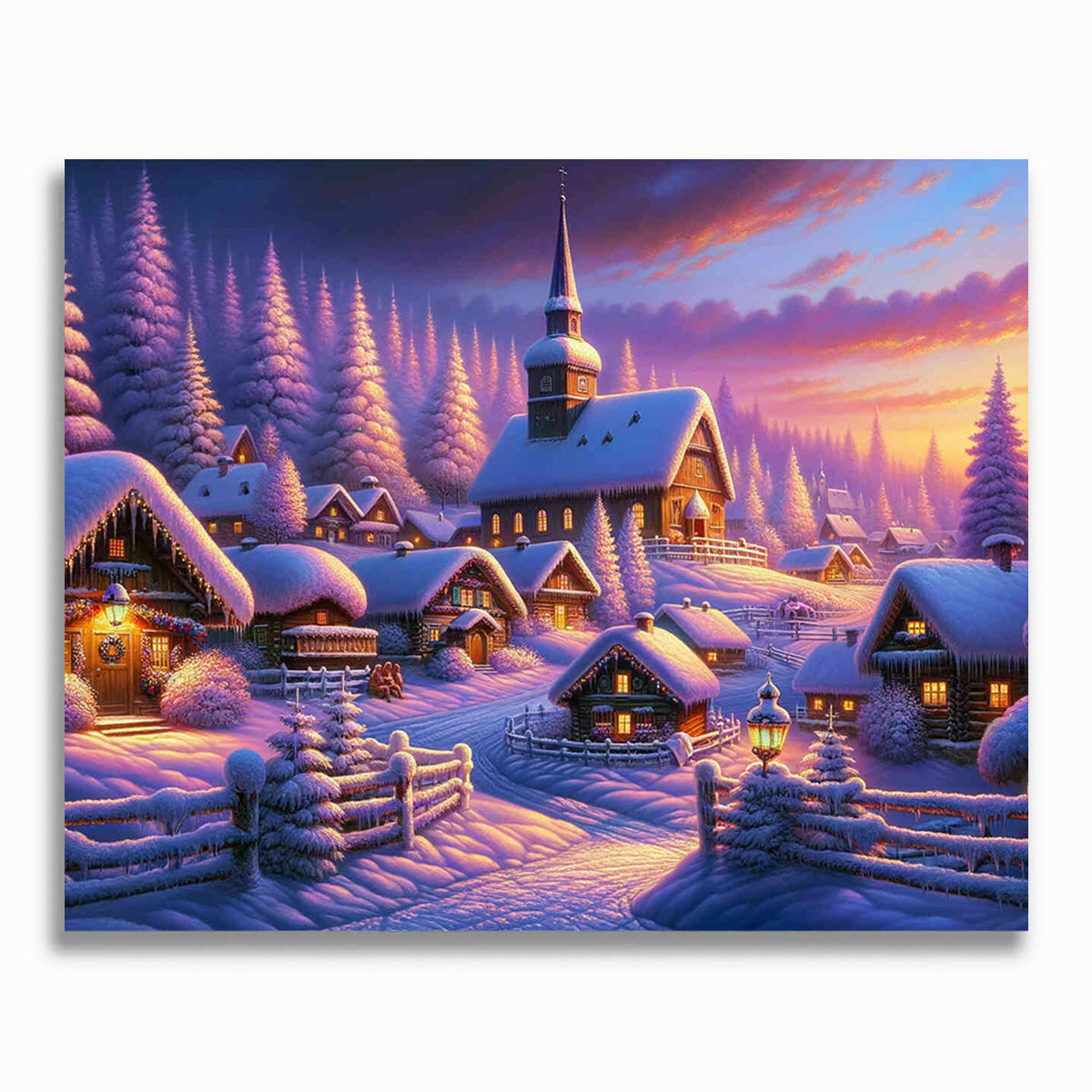 Winterlandschaft, Dorf – Malen nach Zahlen