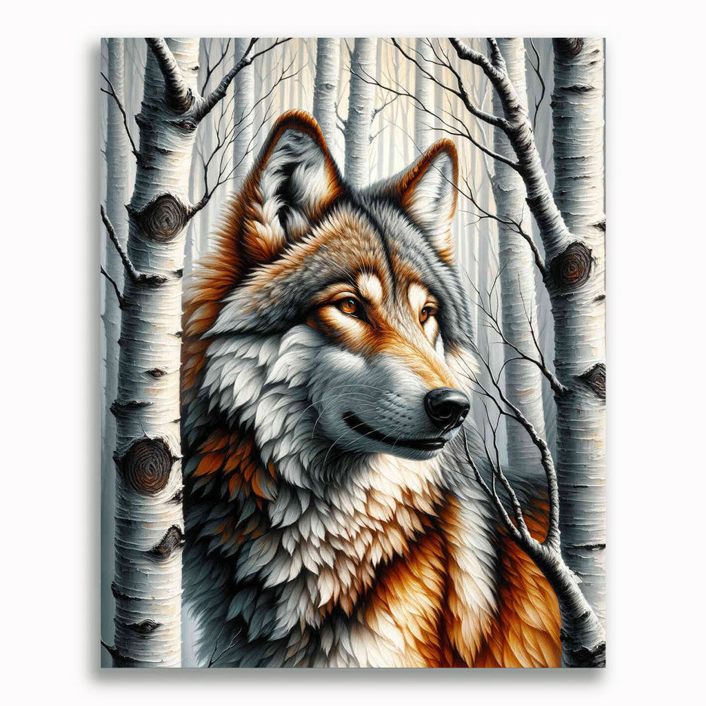 Wolf zwischen Bäumen – Malen nach Zahlen