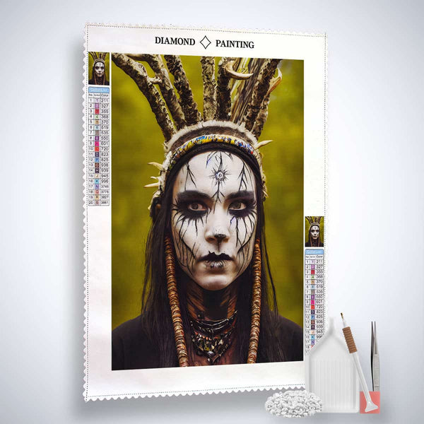 Diamond Painting Kit Ureinwohner - Leinwand, Acryl Diamonds, Pinzette und Setzstift - Kunstwerk in faszinierendem Motiv.